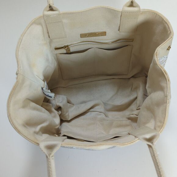 Oscar de la Renta Tote Bag Purse Neiman Marcus Target Floral Lace Canvas Flaw - Picture 9 of 16